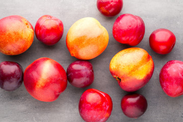 Fresh fruit on the gray background.