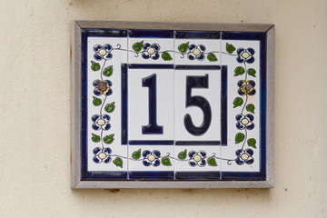 House Number 15 sign