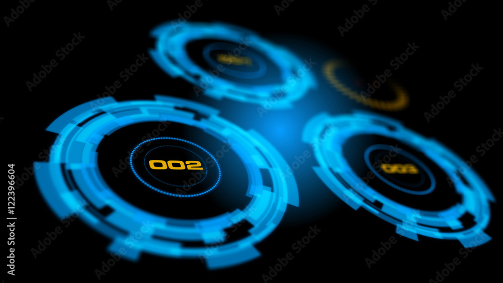 Poster Blue abstract advanced technology control panel user interface. 3D rendering