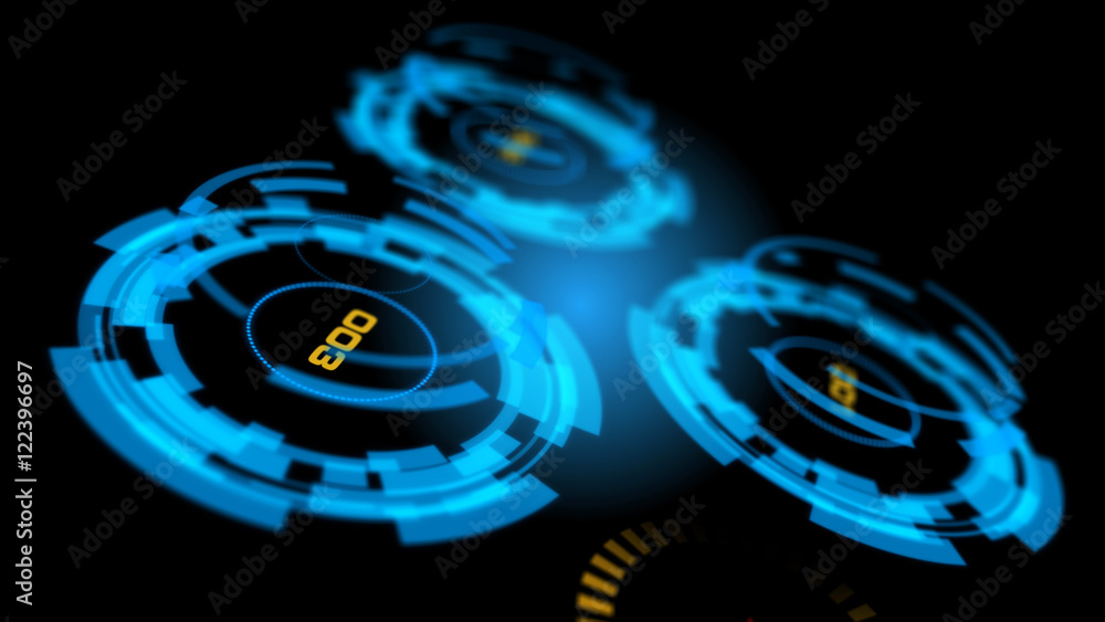 Poster blue abstract advanced technology control panel user interface. 3d rendering