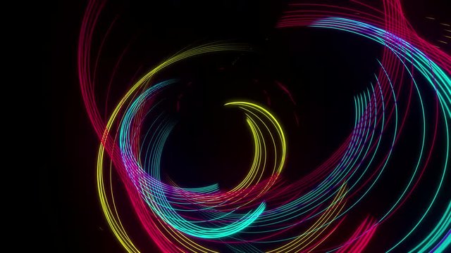 Various colored animating lines in a circular pattern with embedded alpha channel loop.