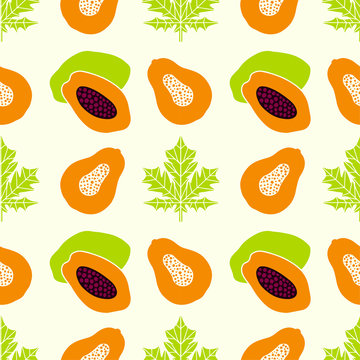 Seamless pattern with papaya fruits