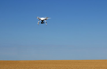 Fototapeta na wymiar drone flying over golden wheat field