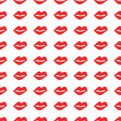 Modern seamless pattern with hand drawn lips in red on white background.
