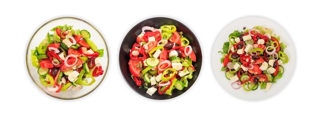 Fototapeta na wymiar Greek salads on white background