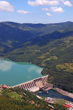 hydroelectric power plant on Drina river landscape