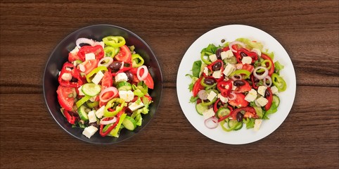 Greek salad on wooden background