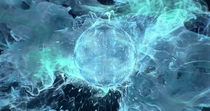 Motion Background VJ Loop - Cyan Greenish Blue Lens Sphere Particles 4k