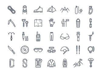 Set Vector Flat Line Icons Mountaineering