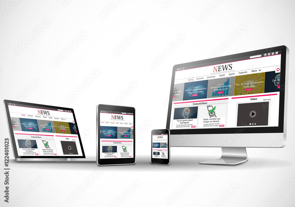 Wall mural multiple devices with business news internet web site vector