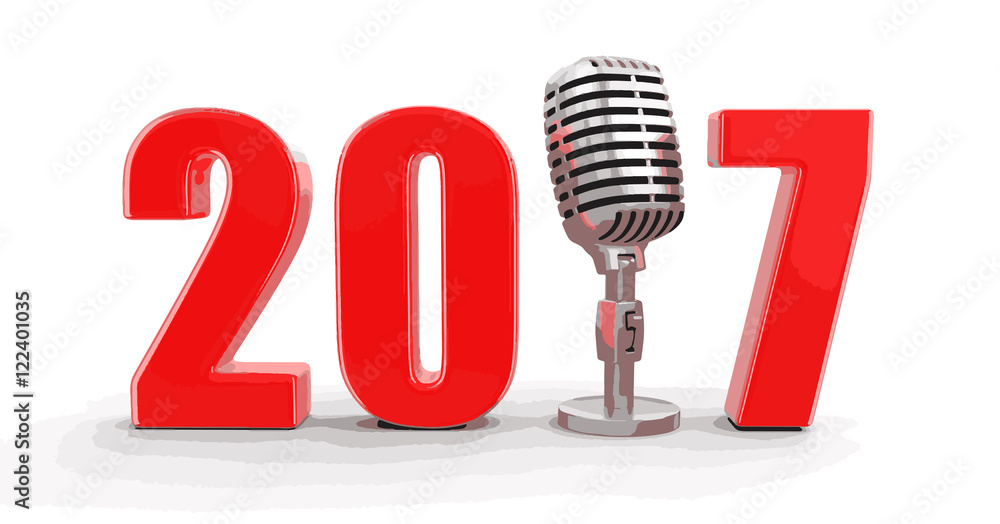 Poster microphone with 2017. image with clipping path