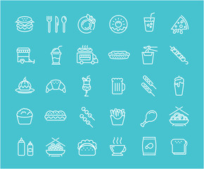 Set Vector Flat Line Icons Fast Food