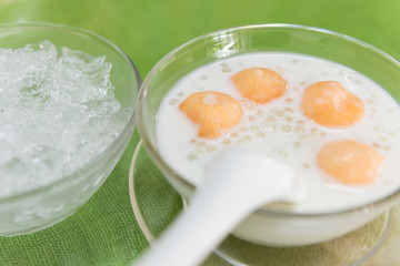 Sago with Cantaloupe in Coconut Milk