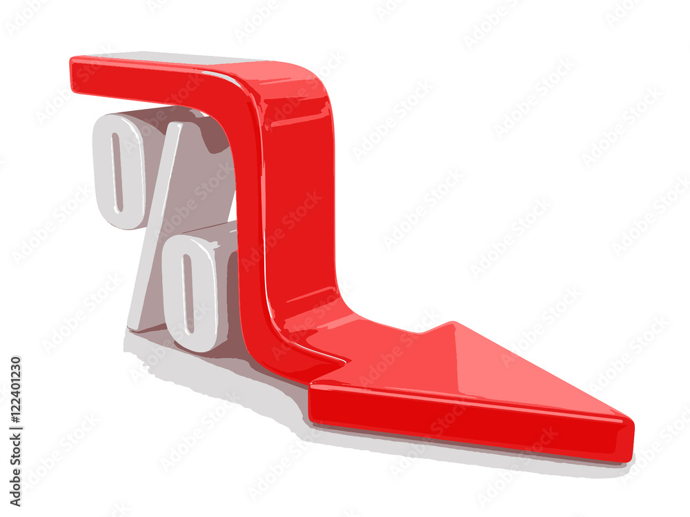 Poster percent symbol with arrow down. image with clipping path