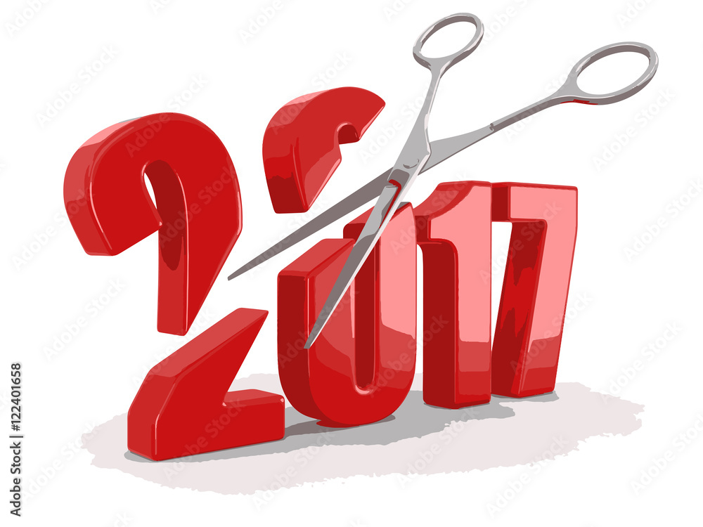 Poster scissors and 2017. image with clipping path.