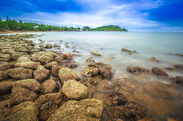 Travel vacation background, rocks, sea, beach and sky ,Southern Thailand, nature background