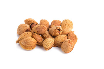 Almond nut in shell and shelled isolated on white background