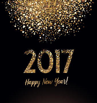 2017 New Year card with glittering background and gold dust
