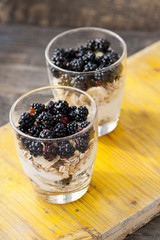 Dessert with chia seeds and blackberries