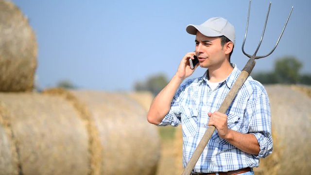Farmer talking on the phone