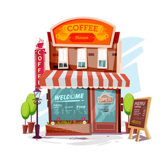  coffee house. Facade of a coffee shop store or cafe -  illustra