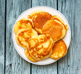 Pancakes on the white plate