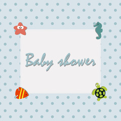 kids cute square frame with sea animals. A template for an album page or scrapbook. Baby vector illustration. greeting card or invitation