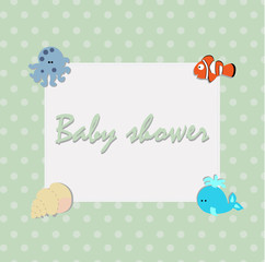 cute children's square frame in a marine style with sea animals. A template for an album page or scrapbook. Baby vector illustration. Greeting card or invitation