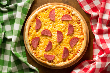 pepperoni pizza at wood