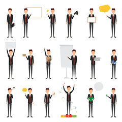 Set of people character of business man with job. Flat design vector.