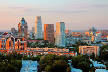 Obraz premium Widok Kijów na zachód słońca, Ukraina. Kijów jest stolicą Ukrainy