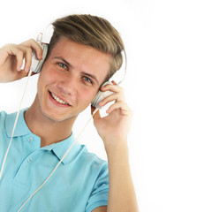 Youg man listening to music
