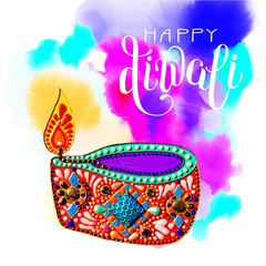 original greeting card to deepavali festival with diya jewels pa