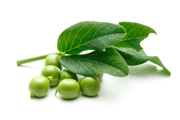 Fresh green peas with leaves