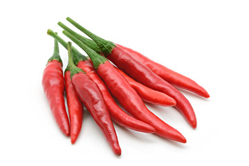 Group of red chilli pepper on white