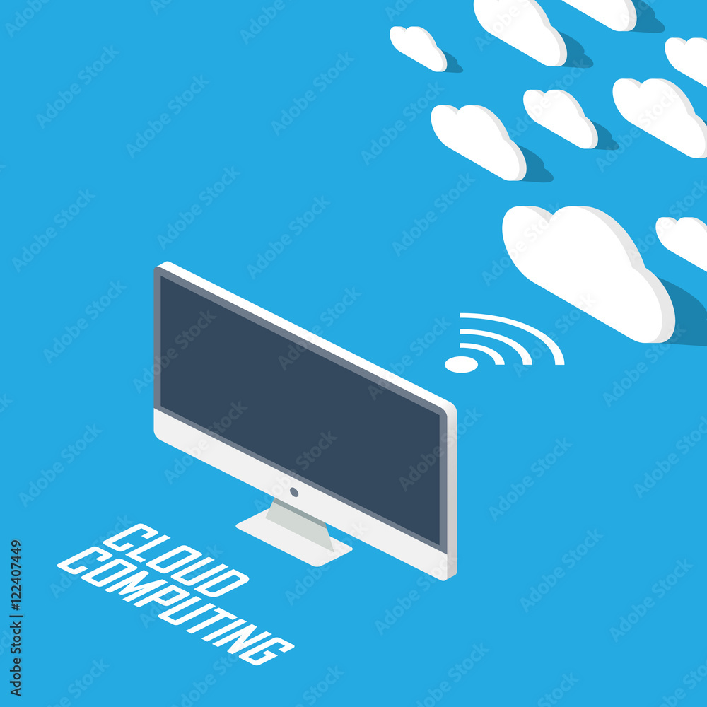 Poster cloud computing concept infographics. technology presentation in modern isometric flat design.