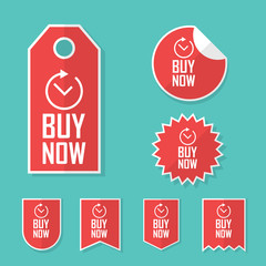 Buy now stickers. Limited time offer tags for sales. Promotional advertising elements collection.