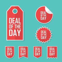 Deal of the day sale sticker. Modern flat design, red color tag. Advertising promotional price label. 