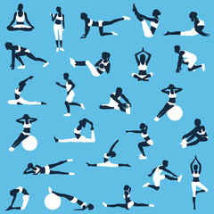 set of fitness and yoga silhouettes. Vector illustration