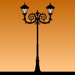 Vintage street light. The black silhouette of a retro lantern. Vector illustration.
