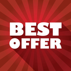 Sale discounts poster or flyer,  white text on red background. Modern design with long shadows for advertisement.