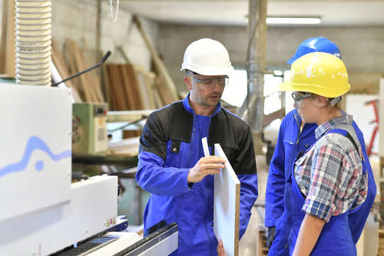 Group of students in woodwork training course