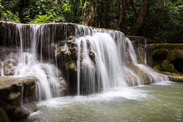Huay Mae Kamin Waterfall, beautiful waterfall in the rain forest, Kanchanaburi province, Thailand