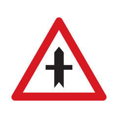 Traffic sign crossroads with a minor road. Vector illustration.