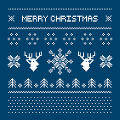 Pixel deers and christmas trees on the white background