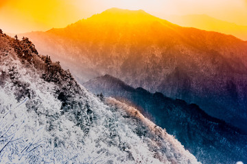 winter sunrise in the mountain  korea