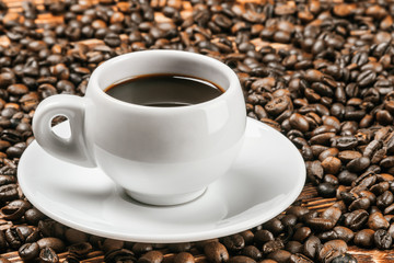 Roasted Coffee cup and  beans