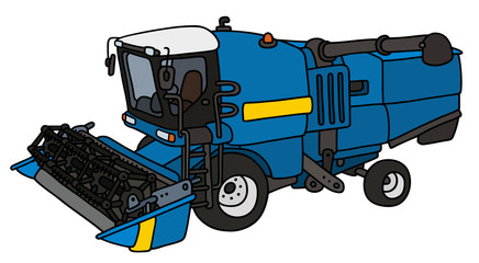 Hand drawing of a blue harvester © vostal