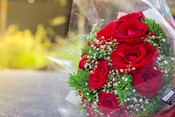 Red rose bouquet with copy space