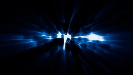 A 15 second reveal of abstract blue liquid with light rays over black background